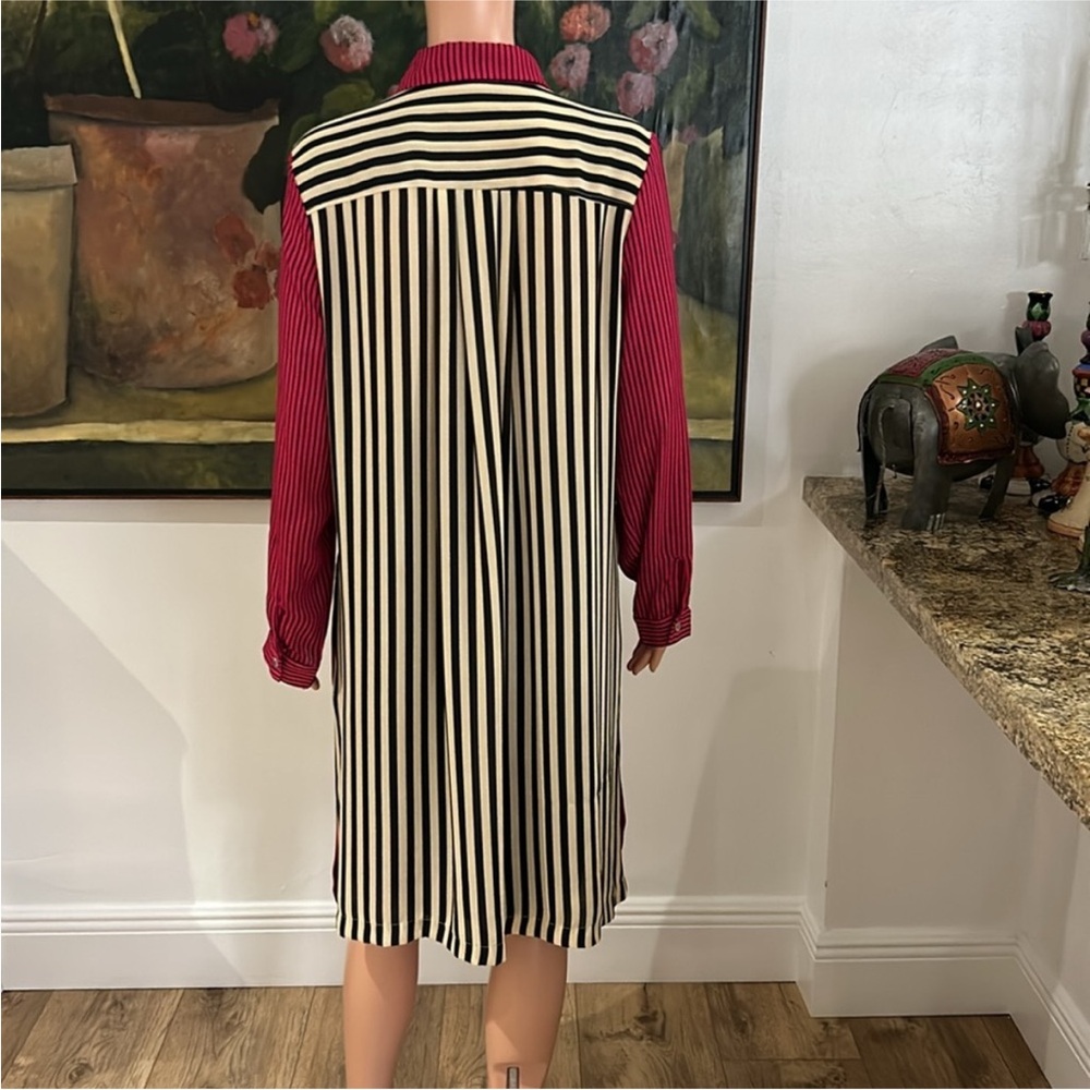 Alembika Mixed Media Striped Dress Lagenlook Pink Black 4 6 Small S